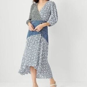 Ann Taylor Asymmetrical Blue and Gray Dress